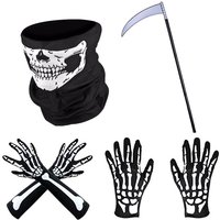 Grim Reaper Scythe and Scary Skeleton Gloves Grim Reaper Accessory Set Halloween Scythe Weapon Party Props Costume Adult Child
