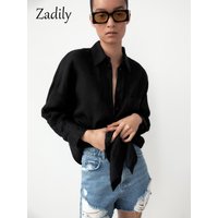Zadily minimaliste manches longues surdimensionné noir femmes chemise de base boutonné ample femme Tuic Blouses 2025 automne femme longs hauts