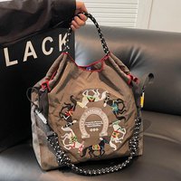 Large Capacity Embroidered Canvas Tote Bag Fashionable Korean Style Single Shoulder Bag Slant Cross Thin Model Bucket Shape