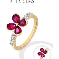 ATTAGEMS Original Teardrop Ruby Flower Ring ForWomen Pave Moissanite Engagement Rings 925 Sterling Silver Jewelry Gift For Party