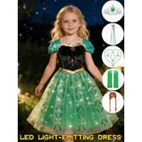LED Full Printing Kids Cosplay Anna Princess Costume Fancy Birthday Carnival Party Prom Dress Toddler Role Play Clothing Outfits