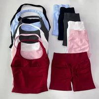 Women's 2 Piece Sports Set Seamless Backless Top High Waist Scrunch Shorts Workout Clothing