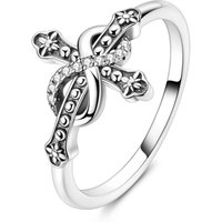 Original 925 Sterling Silver Sparkling The Cross and the Infinity Ring For Women Girls Jewelry Birthday Anniversary Gifts