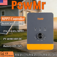 Kontroler ładowania solarnego MPPT PowMr EU, 12V/24V Auto, PV100V 25A/35A/45A, łatwa regulacja za pomocą pokrętła, do akumulatorów typu SEL GEL FLD LiFePO4, 3-stopniowe ładowanie, zdalne monitorowanie