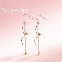 925 Sterling Silver Fashion Soft Wave Curve Tassel Earrings Birthday Party Anniversary Gift Daily Wear