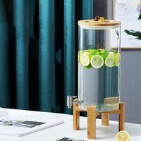 Glass Drink Barrel Dispenser Water Wine Bottle with Lid Transparent Teapot