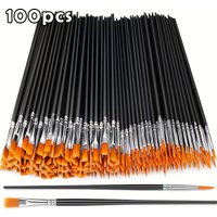 100pcs Synthetic Paint Brush Set, Flat & Round Tips, Durable Mouse Tail Handles, Professional Art Set for Acrylic, Watercolor