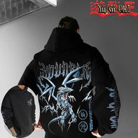 Classic Anime Yu Gi Oh Character Blue Eyed White Dragon Printed Male Autumn/Winter Thick and Wide Y2K Halloween COS Wide Hoodie