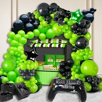 109-Piece Set of Game-Themed Green and Black Latex Balloon Chain Set with Green Five-Pointed Star Foil Balloons, Game-Themed Birthday Party Set, Indoor and Outdoor Scene Decoration