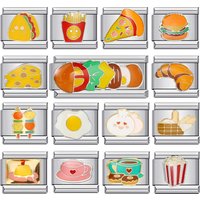 Y2K Italian Charm Bracelet Stainless Steel Elastic Link Chain DIY Making Cute Food Burger Fries Cheese Pizza Egg Coffee Dessert