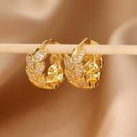 Dainty Luxury Full Zircon Leaf Hoop Earrings For Women 18K Gold Plated Geometric Branches Leaves Huggie Earrings Vintage Jewelry