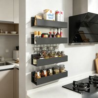 Magnetic Fridge Shelf, Spice Storage Rack for Refrigerator Side, Black Iron Household Space Saving Kitchen Organizer