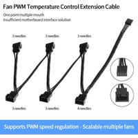 4 Pin PWM Fan Cable 1 To 5/6 Ways Splitter Black Sleeved Extension Cable Connector 3/4PWM Fan Extension Cables for Computer CPU