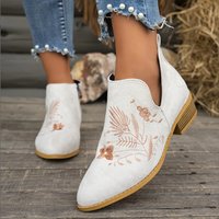 Women's Retro Embroidered Short Boots - Casual Hollow-out Single Boots, Pointed Toe Low Heel Side Zip, Lightweight Mature Versat