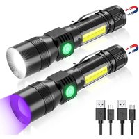 UV Light & Strong Light Flashlight USB Rechargeable Camping Lantern Pets Urine Stains Black Light Led Ultraviolet Torch Lamp