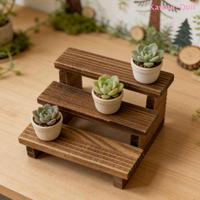2Pcs Dollhouse Simulation Three-layered Shelf Miniature Wooden Garden Flower Stand Model Dollhouse Decor Accessories