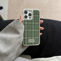Korean Retro green checkered pattern Phone Case for iPhone 16 15 14 13 12 11 Pro Max XS X XR 8 7 Plus SE Y2K Soft Clear Cover