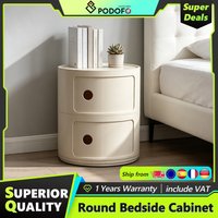 Podofo Plastikowa Okrągła Szafka Nocna z Szufladami Praktyczny Pojemnik do Przechowywania Szafka Nocna Elegancki Wystrój do Sypialni Salonu Nowoczesny Design Mebli Wielowarstwowe Przechowywanie