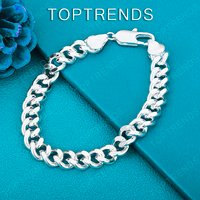 20cm 925 Sterling Silver Cuban Chain Bracelet Fashion Simple Gift Men Jewelry Accessories Charming Wedding Valentine's Day Party
