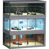 1/64 Simulated Alloy Car Model Showroom for Boy Miniature Acrylic Parking Lot Car Display Stand with Lights Kids Collection Toys