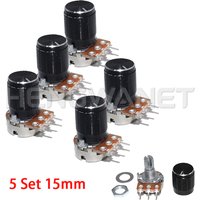 5Set Potentiometer Kit WH148 15mm Linear Potentiometer 3pin 1K 2K 5K 10K 20K 50K 100K 250K 1M With Black Aluminum Alloy Knob Cap