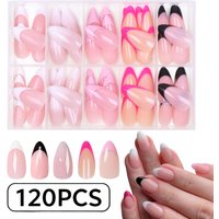 120pcs Pressed French Edge Almond False Nail Acrylic Reusable False Finger Acrylic False Nail Date And Daily Wear