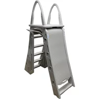 l Adjustable A Frame Safety Ladder for Above Ground Outdoor Patio Swimming Pool Platform Ladder with Step Barrier Warm Grey
