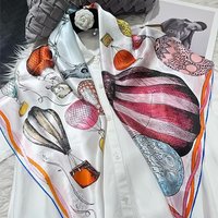 New Spring 100% Mulberry Silk Square Scarves Headscarves Ladies Luxury Ballon Print Natural Silk Scarf Shawl 90*90cm Hair Scarf