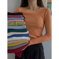 2026 New-coming Autumn Winter Tops O-Neck Pullovers Sweaters Primer shirt long sleeve Short Korean Slim-fit tight sweater
