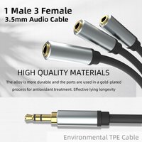 Headphone Splitter Audio Cable 3.5mm Male to 3 Female Jack 3.5mm Splitter Adapter Aux Cable for iPhone Samsung MP3 Player laptop