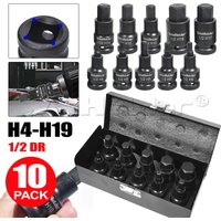 WinHolder Industrial IMPACT HEX BIT Sockets Set 1/2"Drive H4 To H19 Large Allen Key Socket With Metal Case