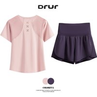DRUR Women Summer Breathable Short Sports Set Loose Fit Workout Suit for Women 2 Piece Running Tracksuit Sportswear Outfit New