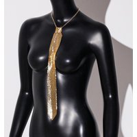 Fashion Narrow Crystal Rhinestone Neck Tie Soft Adjustable Metal Sequin Necktie Gold Necklace Glitter Cravat Suit Accessories