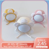 Sunflower Baby Court Hat Lovely Flower Lace-up Headgear Bonnet Autumn Children Ear Protection Cap Solid Cotton Beanies 3-16Month