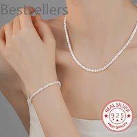 2pcs Elegant 925 Sterling Silver Chain Bracelet necklace Jewelry Set, for women lady men Wedding,Valentine'S Gift