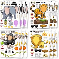 Cartoon Safari Animals Stickers For Children Kids DIY Make A Face Stickers Make Your Lion Money Elephant Tiger Assemble Puzzle