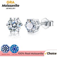 GRA 0.5ct-2ct D Color Certified Moissanite Stud Earrings Lab Created Diamond 925 Sterling Silver Gold Plated Wedding Jewelry