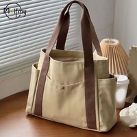Canvas Tote Bags Large Capacity Versatile Handbag for Work Multiple Pockets Student Class Underarm Women's Bag Shopping Bag