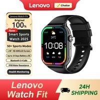 Lenovo 2026 Smart Watch 1.96" HD AMOLED Display Heart Rate Health Monitoring Bluetooth Voice Callings Smartwatch For Android IOS