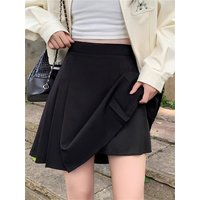 High Waist Black Pleated Skirt Women's Spring A-Line Bodycon Short Skirt Anti-Light Korean Style Commute Zipper Design