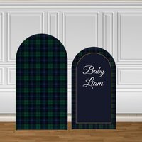 Green Plaid Bear Arch Backdrop Cover Custom Name Age Kids Birthday Party Baby Shower Arch Chiara Wall Photography Background