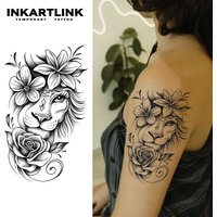 INKARTLINK Lion Flower Tattoo Patch Waterproof Continuous Color Rendering 1-2 Weeks Essential for Trendy People