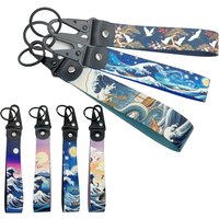Newest JDM Style Ukiyo-e Crane Keychain Racing Modified Nylon Motorcycle Keyring Auto Key Holder Accessories