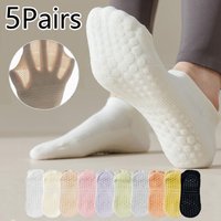 5 Pairs Yoga Socks for Women Cotton Breathable Ankle Sports Socks Non-slip Mesh Floor Low Cut Short Gym Fitness Dance Pilates So