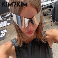 Rimless Punk Mask Sunglasses For Women Men Y2k Sport Sun Glasses Ladies Luxury Brand One Piece Oversized Goggle Star Eyewear