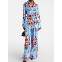 Retro spring new lace waist long sleeve shirt elegant printing two-piece elastic waist straight trousers fashion women's suit