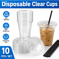 Disposable Clear Plastic Cups With Lids And Straws For Coffee Milk Tea Iced Drinks Smoothie Juice Cafe Takeout Party Value Packs