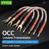 YYTCG 4pcs HIFI Speaker Bridge/Jumper Audio Cable 4TC Hi-End Hifi Audio 7N OCC Banana to Y Spade Plug Speaker Jumper Wire