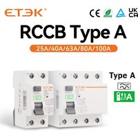 ETEK A Type RCCB 30mA Residual current circuit Breaker 2P(1P+N) RCD 25A 32A 40A 63A 10KA EKL6-100H