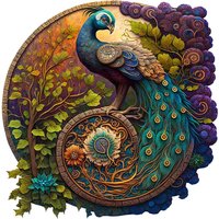 Unique Round Peacock Pattern Wooden Puzzle,Irregular Animal Shapes Jigsaw Puzzle,, The Gift for Halloween, Christmas, Birthday